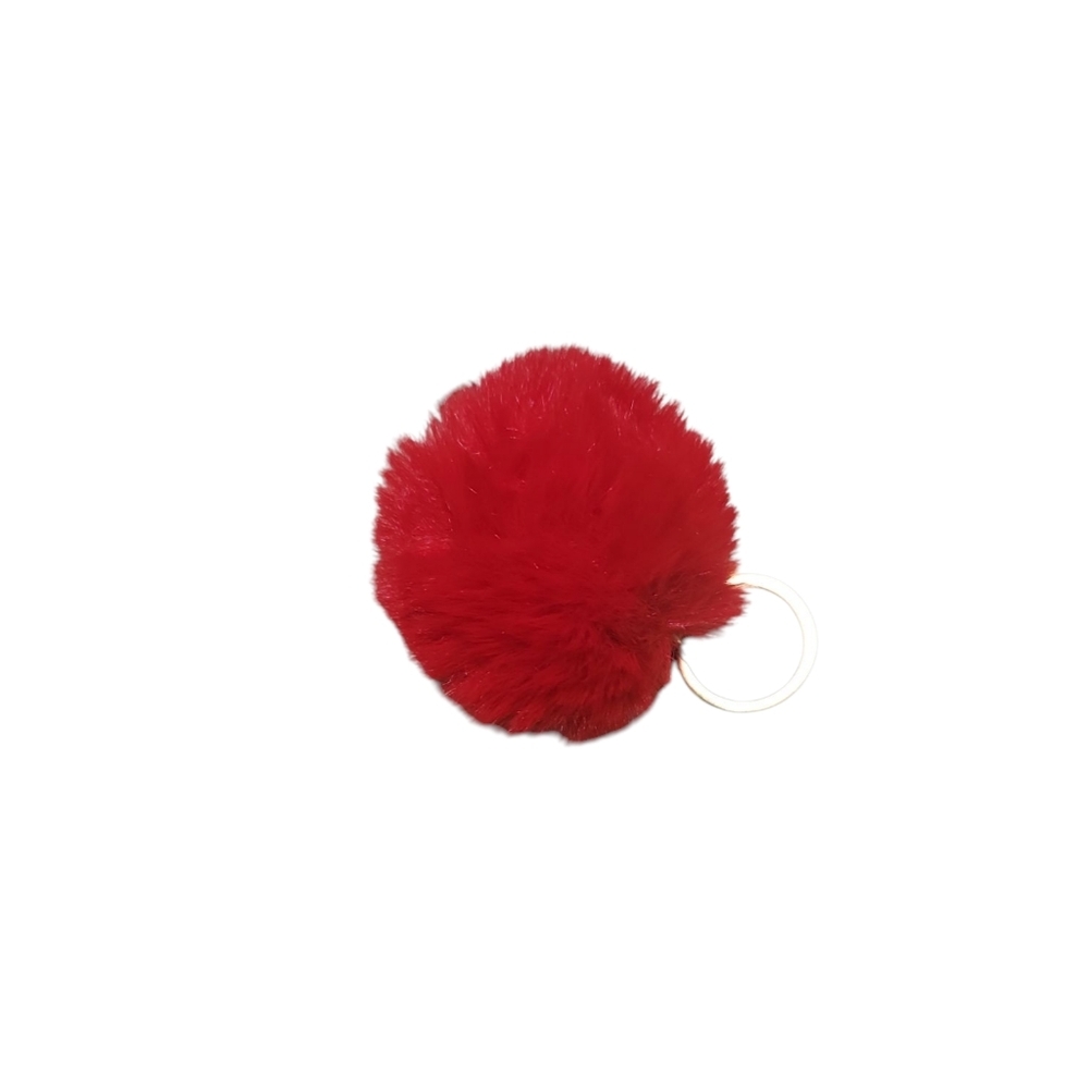 Red Fluffy Pom Pom Keychain